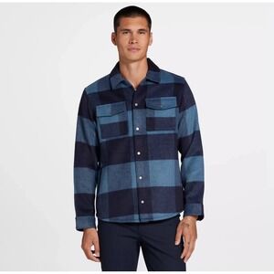 VRST Men's Wool Blend Plaid Shirt Jacket Blue Long Sleeve Button Up Pockets Sz M